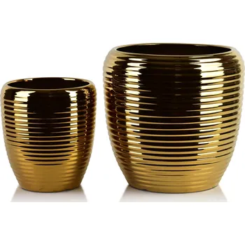 Květináč Sada 2 ks keramických květináčů NEVA XIV zlatá