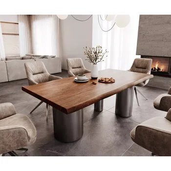 Jídelní stůl DELIFE Jídelní stůl Edge 200x100 XL akácie hnědá Troa nerezová ocel grafit Live-Edge