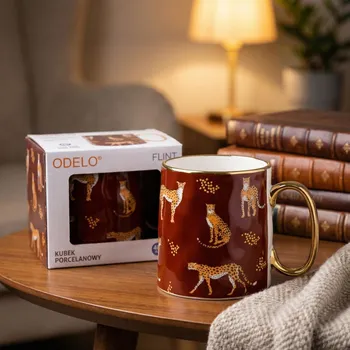 Porcelánový hrnek ODELO FLINT 400 ml safari bordo zlatý