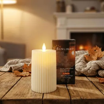 Lampička LED svíčka s pohyblivým knotem na baterie ŚUNLIGHT MAT 7,5 × 12,5 cm krémová 1 ks