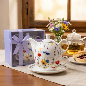 Konvice na čaj Džbánek s šálkem a podšálkem ODELO SOLEY FLOWERS 400 ml