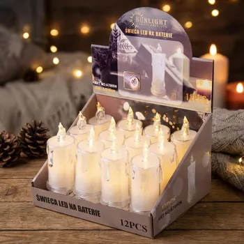 Lampička Plastové LED svíčky na baterie SUNLIGHT 6,5 × 15 cm bílé 12 ks