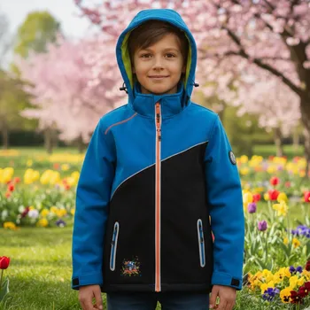 Chlapecká bunda Chlapecká softshellová bunda nezateplená modročerná Kugo HK5659