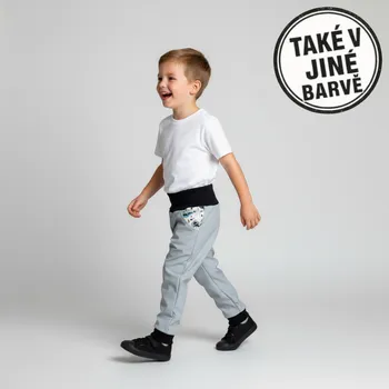 Chlapecké kalhoty Dětské softshellové kalhoty - nezateplené, Dinosauři, 4 barevné varianty (Lehké letní chlapecké softshellové kalhoty pro děti na jaro a léto – 3 typy zakončení nohavic)