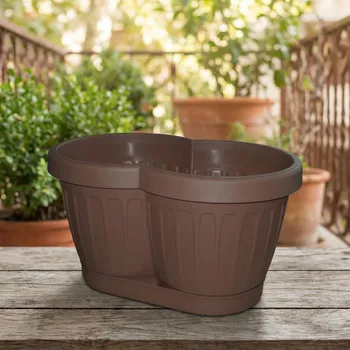 Obal na květináč Balkonový truhlík s podmiskou DAILY INTERNATIONAL HOME PETUNIA 30 cm hnědý