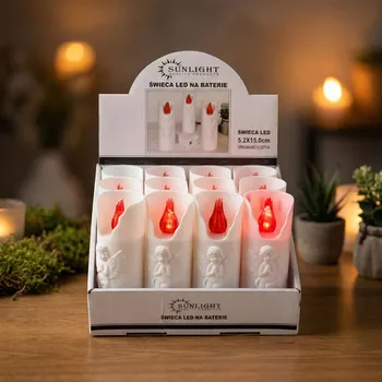 Lampička LED svíčky na baterie s motivem anděla SUNLIGHT 5,2 × 15 cm bílé 12 ks