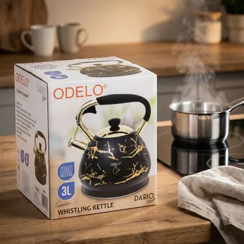 Konvice na čaj Nerezová konvice s píšťalkou ODELO DARIO 3 l černo-zlatá