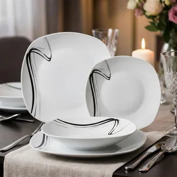 Talíř Čtvercová jídelní sada ODELO LILA bílá 18 ks