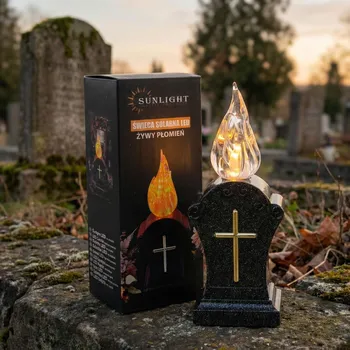 Lampička Solární LED hřbitovní svíčka živý plamen SUNLIGHT 6 × 17 cm černá