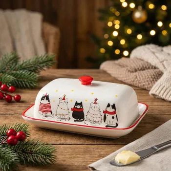 Máslenka Vánoční máslenka ODELO KATLIN 17,8 × 12,8 cm s kočkami