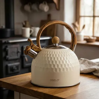 Konvice na čaj Nerezová konvice s píšťalkou ODELO DARYLL 2 l krémová