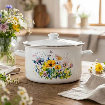 Hrnec Smaltovaný hrnec s poklicí ODELO LOUKA 22 cm 4,7 l bílý