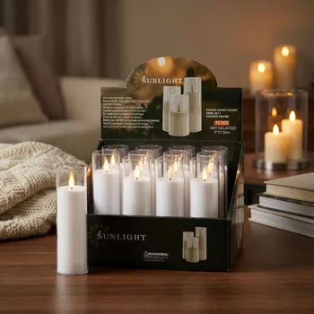 Lampička LED svíčky s pohyblivým knotem SUNLIGHT MAT 5 × 17,5 cm bílé 12 ks