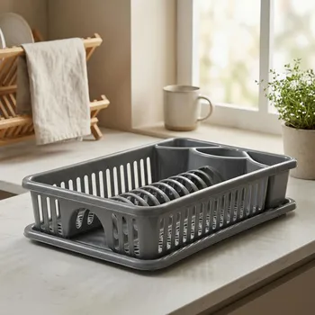 Odkapávač na nádobí Odkapávač na nádobí s podložkou DAILY INTERNATIONAL HOME ASHLEY 42,5 × 27 × 9 cm stříbrný