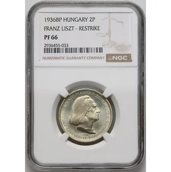 Maďarsko – 2 Pengo 1936 BP, Liszt Ferenc (Artex utánveret 1966), PF66, NGC 10 g