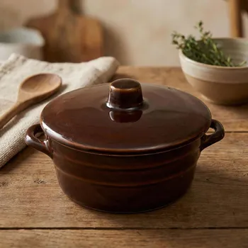 Hrnec Kameninový hrnec na sádlo s poklicí SMAKI BABUNI 0,6 l hnědý