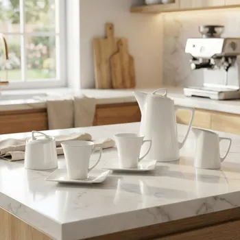 Talíř Kávová sada s hranatými podšálky HOMEDELUX QUATRE 250 ml bílá 15 ks