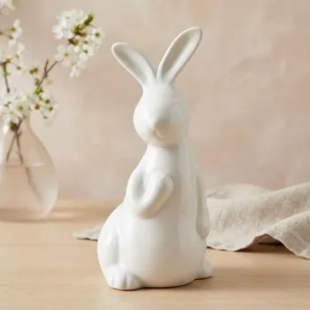 Velikonoční dekorace Dekorativní zajíc ODELO BRZUSZEK sklo bílé 27 × 12,5 cm bílý