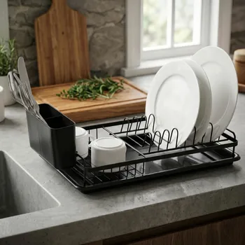Odkapávač na nádobí Odkapávač na nádobí s odkapávačem na příbory a táckem ODELO ALVA 45 × 23,5 × 15 cm černý