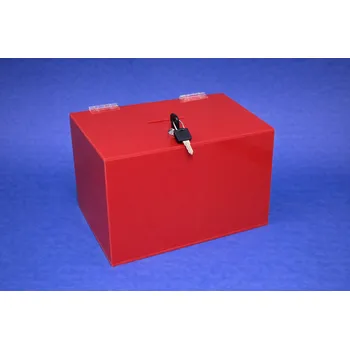 Příruční pokladna Pokladnička, kasička 300x200x200 mm, plexi červené, zámek