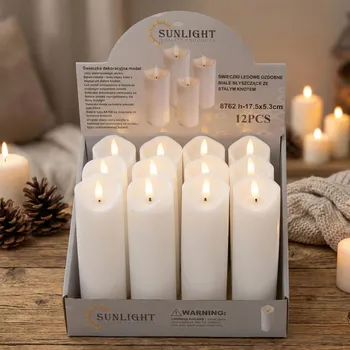 Lampička Plastové LED svíčky s pevným knotem SUNLIGHT 17,5 × 5,3 cm bílé 12 ks