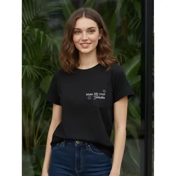 Dámské tričko Sinsay - Bavlněné tričko s výšivkou - černá - 511EU-99X - 511EU-99X-XS