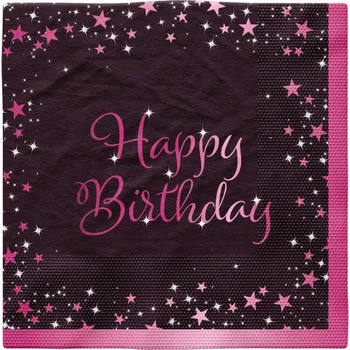 Papírový ubrousek Party ubrousky Happy Birthday 16ks černá růžová