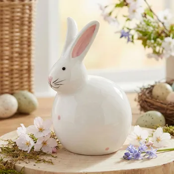 Velikonoční dekorace Figurka zajíce ODELO LIKI 7,9 × 6,9 × 11,4 cm bílo-růžová