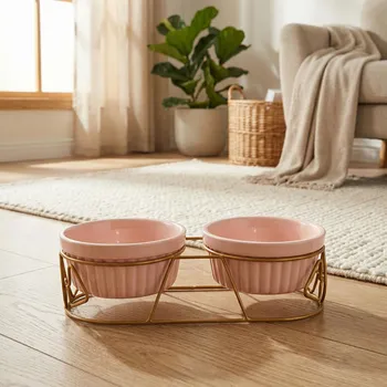 Sada misek na krmivo na stojanu ODELO ONNI 12,2 cm růžovo-zlatá 2 ks