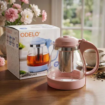 Konvice na čaj Skleněná konvice s filtrem ODELO MATTS 1300 ml růžová