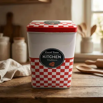 Dóza na potraviny Dóza na sypké produkty DAILY INTERNATIONAL HOME KITCHEN 18 × 10 × 10 cm červeno-bílá kostka