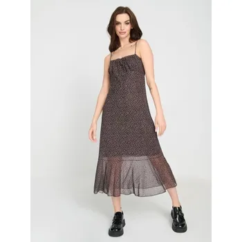 Dámská móda Sinsay - Midi šaty na ramínka s ozdobným výstřihem - hnědá - 592FI-82X - 592FI-82X-S