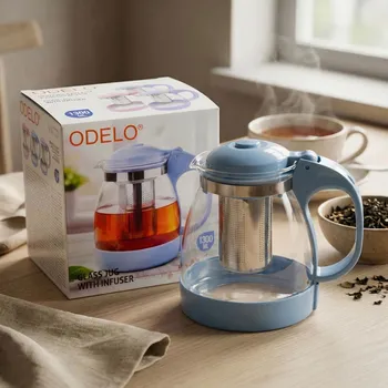 Konvice na čaj Skleněná konvice s filtrem ODELO MATTS 1300 ml modrá