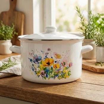 Hrnec Smaltovaný hrnec rovný s poklicí ODELO LOUKA 6 l 24 cm bílý