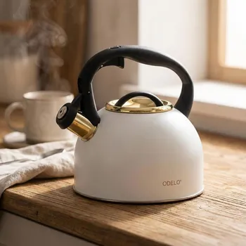 Konvice na čaj Nerezová konvice s píšťalkou ODELO EDWIN 2,5 l bílá
