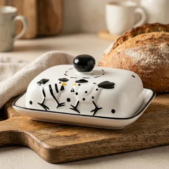 Máslenka Máslenka ODELO RIKU 17,8 × 12,8 cm bílá s černými slepicemi