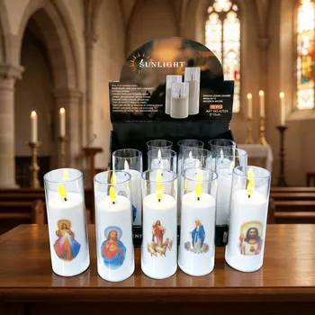 Lampička LED svíčka devocionální s pohyblivým knotem SUNLIGHT MAT 5 × 15 cm bílá 12 ks