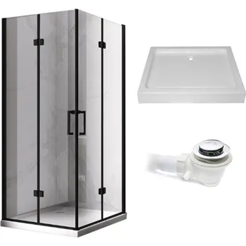 BPS-koupelny Obdélníkový sprchový kout HYD-OK12A 90x80 černá/transparent + vanička HYD-OSV-SXL03B bílá