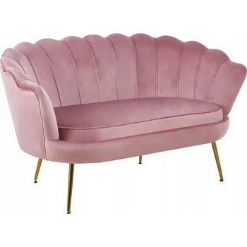 Křeslo Furnitex | Růžová velurová pohovka pro dvě osoby na zlatých nohách Art déco Čalouněná SF1-FX RÓŻOWA-ZŁOTE