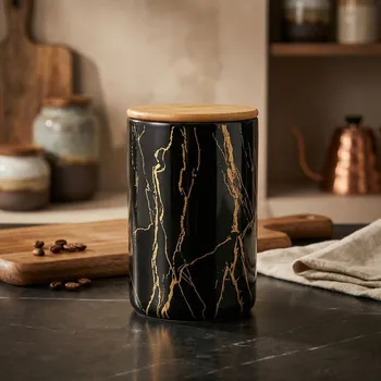 Dóza na potraviny Dóza s víkem ODELO SOLVI 10 × 10 × 17 cm černý mramor