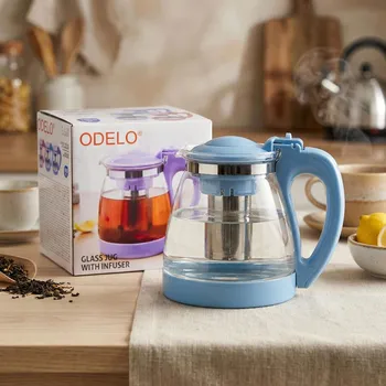 Konvice na čaj Skleněná konvice s filtrem ODELO ELGAR 1800 ml modrá