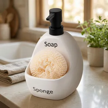 Dávkovač mýdla Dávkovač na mýdlo s houbičkou ODELO VASCO 14,5 × 11,5 × 18 cm bílý