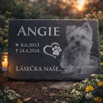 Smuteční dekorace Náhrobek pro psa s fotkou, břidlice, 30x20