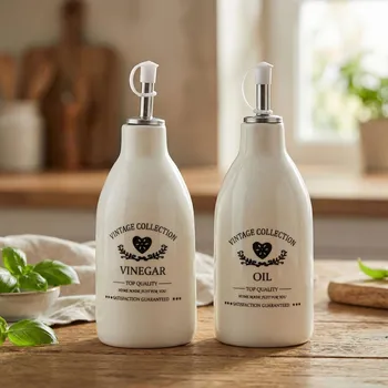 Nádoba na olej a ocet Láhve na ocet a olej s dávkovači DAILY INTERNATIONAL HOME ADINA VINTAGE COLLECTION 7 × 7 × 19,5 cm bílé 2 ks