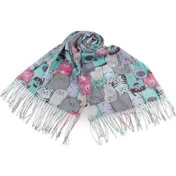 Deštník Letní šátek / šála s třásněmi kočky 70x180 cm mint 1 ks