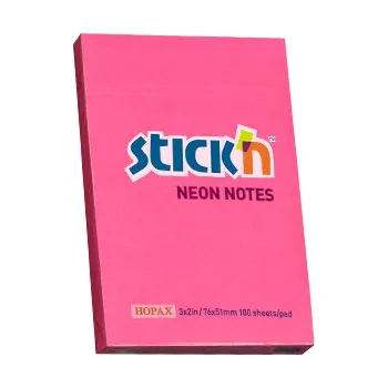Samolepící bloček Stick'n neonově růžový, 76 x 51 mm