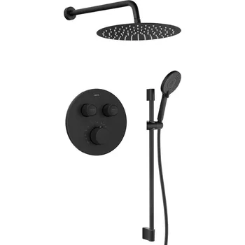 Vodovodní baterie SMART SELECT podomítkový sprchový set s termostatickou baterií, 2 výstupy, posuvný držák sprchy, černá mat, kulatý