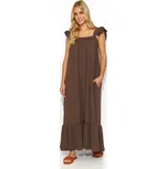 Maxi šaty s volány M817 Barva: Čokoládová, Velikost: L