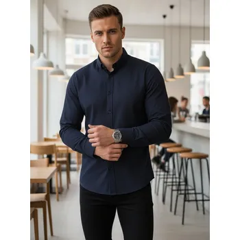 Pánská košile Pánská tmavě modrá vzorovaná košile slim fit FashionStreet DX2691 3XL