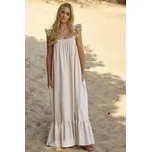 Maxi šaty s volány M817 Barva: Béžová, Velikost: M